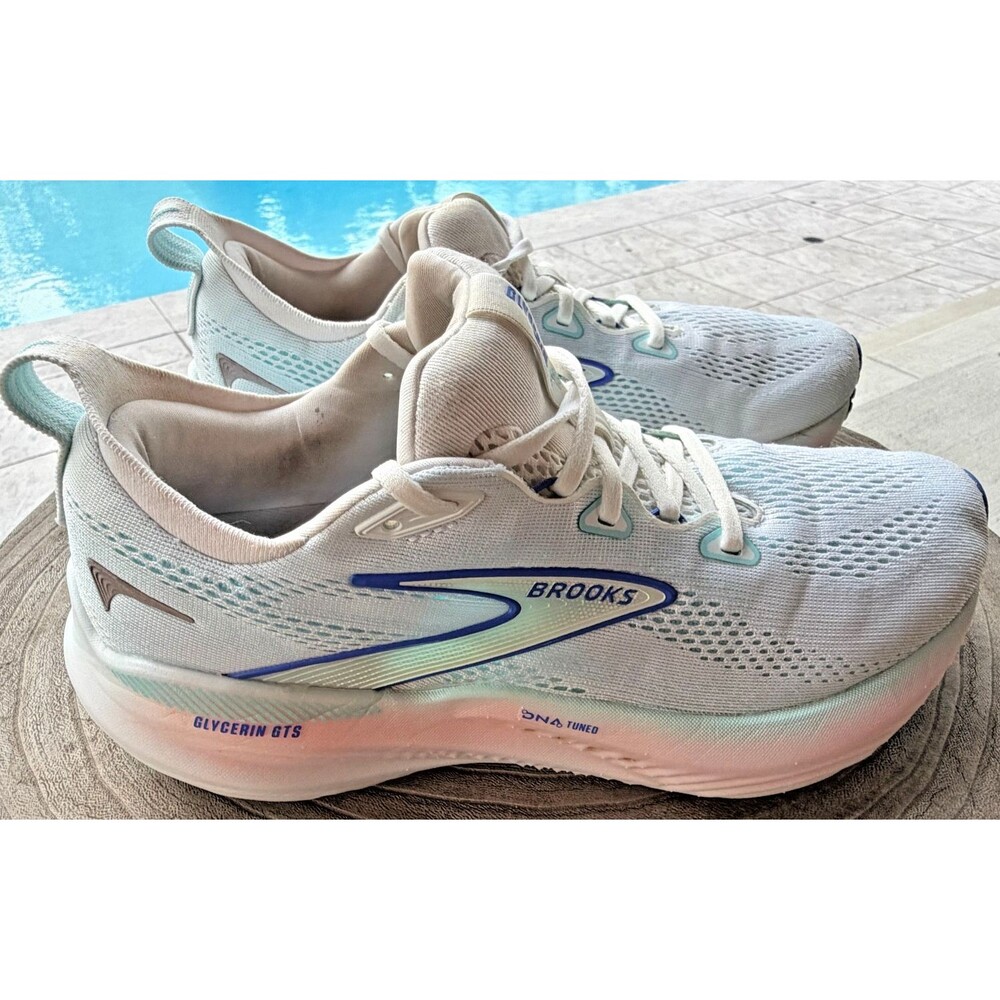 Brooks Glycerin GTS 22 Women’s 10 B White Limpet Shell Amparo Blue Running.